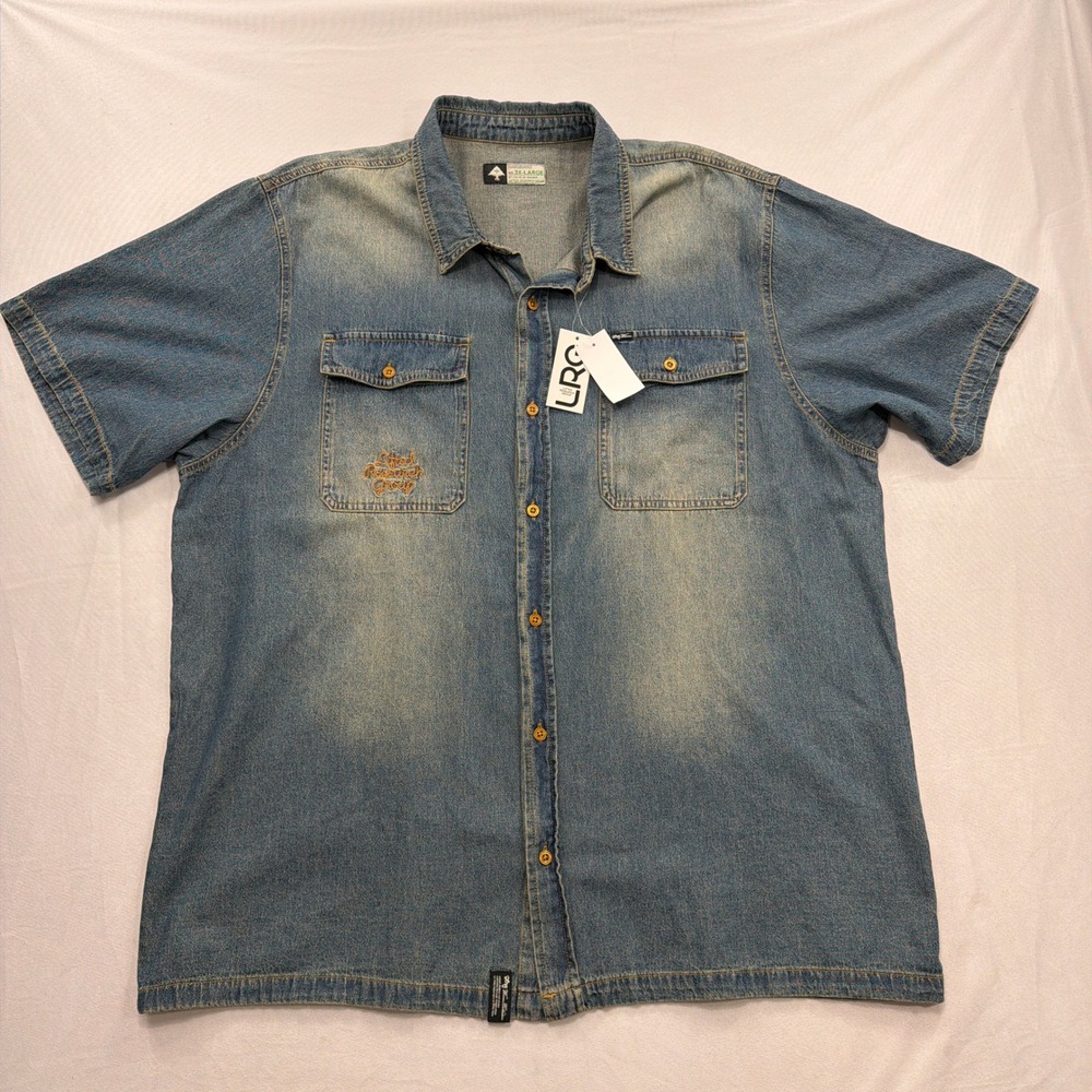 LRG Denim Shirt Lifted Research Group Short Sleeve Blue‎ Mens 3XL NWT